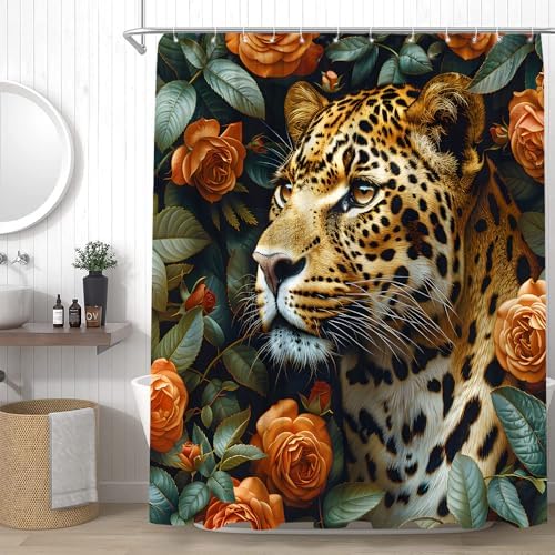 YSSFAV Leopard Floral Shower Curtain Set