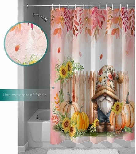 Thanksgiving shower curtain with pumpkins and leaves design