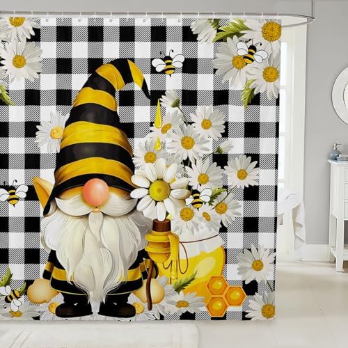 Cute Bee Gnome Shower Curtain 72x72 inches