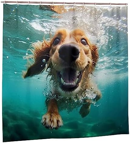 Underwater Dog Shower Curtain Set with 12 Hooks