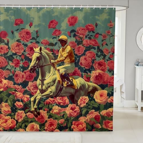 Stylish 3D Print Horse Racing Shower Curtain for Western Kids