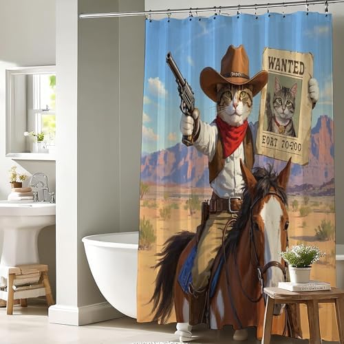 Adorable Cowboy Cats Shower Curtain Set for Kids