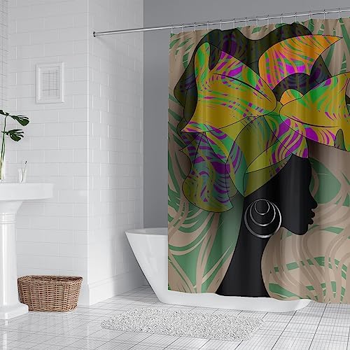 African Woman Shower Curtain Black Art Banana Plant-print