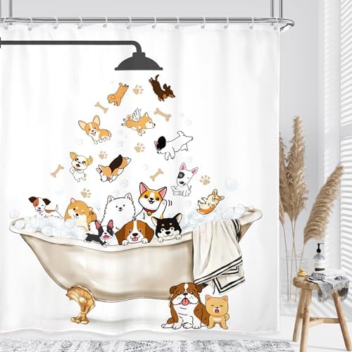 Adorable Hilarious DogCurtainsPack-in-ShowerPhewx72inchPoly-Washable-WaterproofPacks