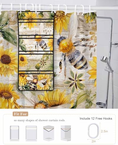 Bee Floral shower curtain set with caddy waterproof 60x72-inch farmhouse design
