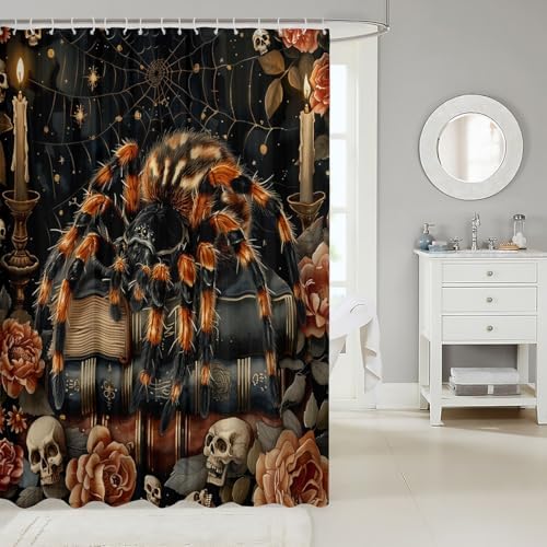 3D Spider Skull Shower Curtain Set 72x72
