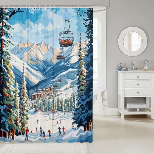 Castle Fairy Skiing Sports Shower Curtain Set 72x72