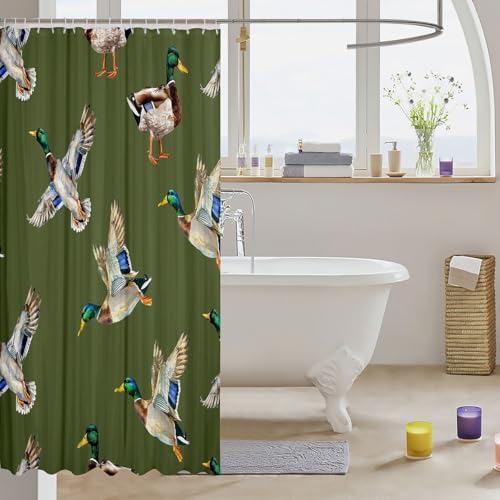 Jejeloiu Cute Mallard Duck Shower Curtain Set 72x84