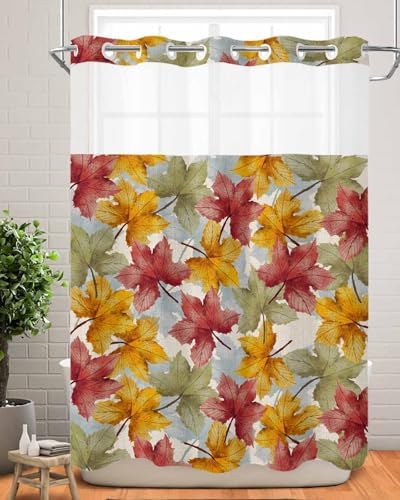 Fall Colorful No Hook Shower curtain Set