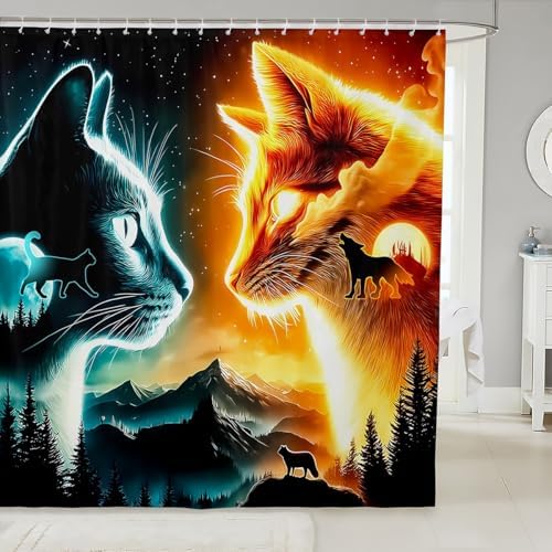 Castle Fairy Wolf Cat 3D Animal Bathroom Shower Curtain Set