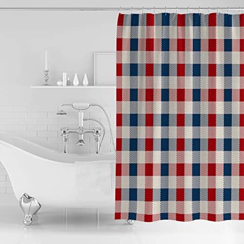 GeoPrint Plaid Waterproof Shower Curtain Set for 4th of July Independence Day