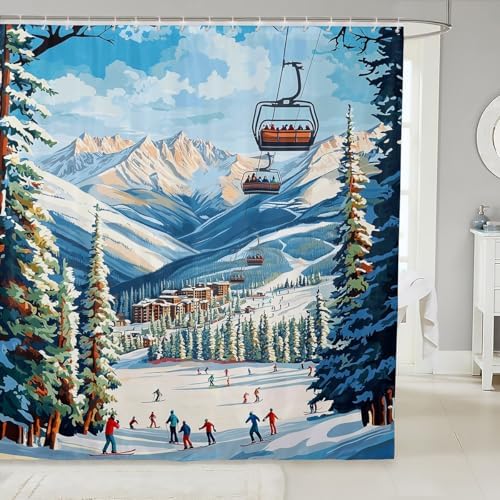 Castle Fairy Skiing Sports Shower Curtain Set 72x72