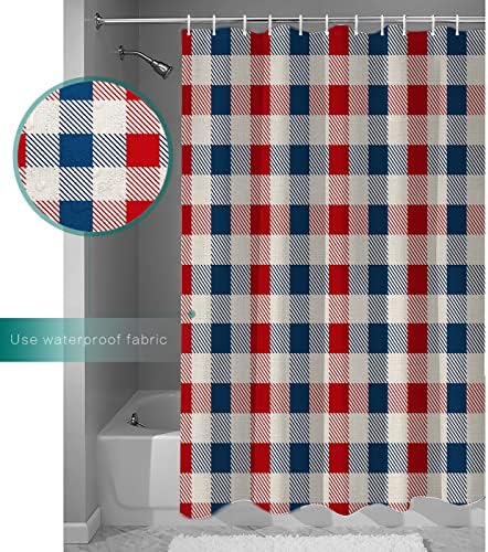 GeoPrint Plaid Waterproof Shower Curtain Set for 4th of July Independence Day