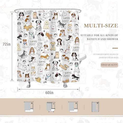 Glawry Dog shower curtain Cute Funny for Bath