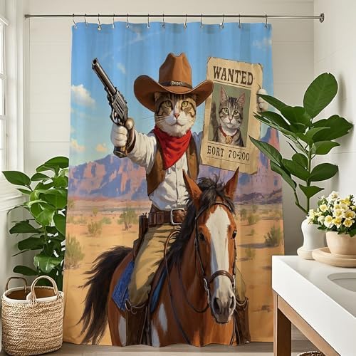 Adorable Cowboy Cats Shower Curtain Set for Kids