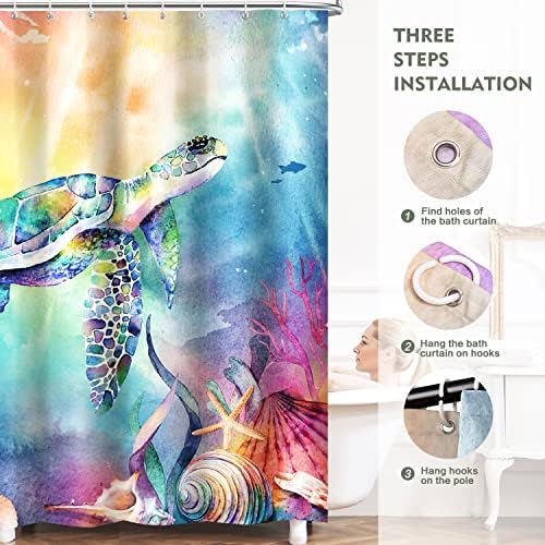 Lokigo Blue Ocean Turtle Shower Curtain Set Waterproof Bathroom Decor