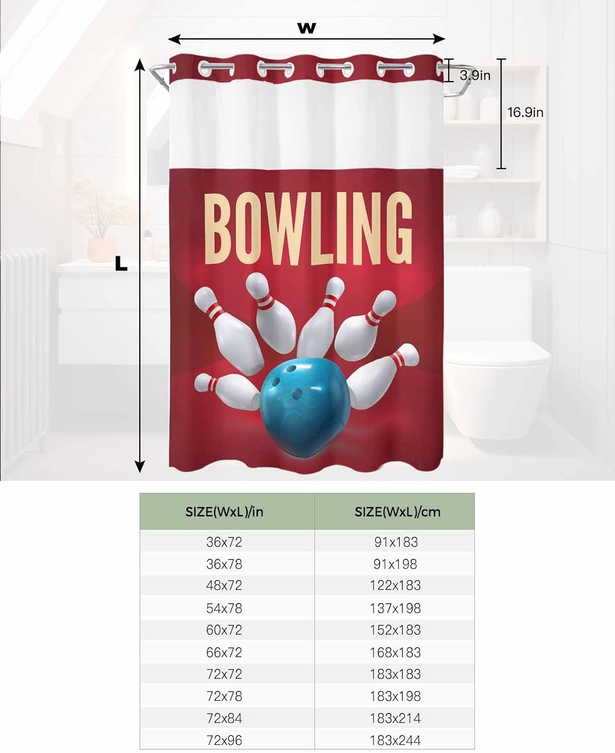 TocaHome Sports Theme Shower Curtain with Snap Liner 48x72 Inches