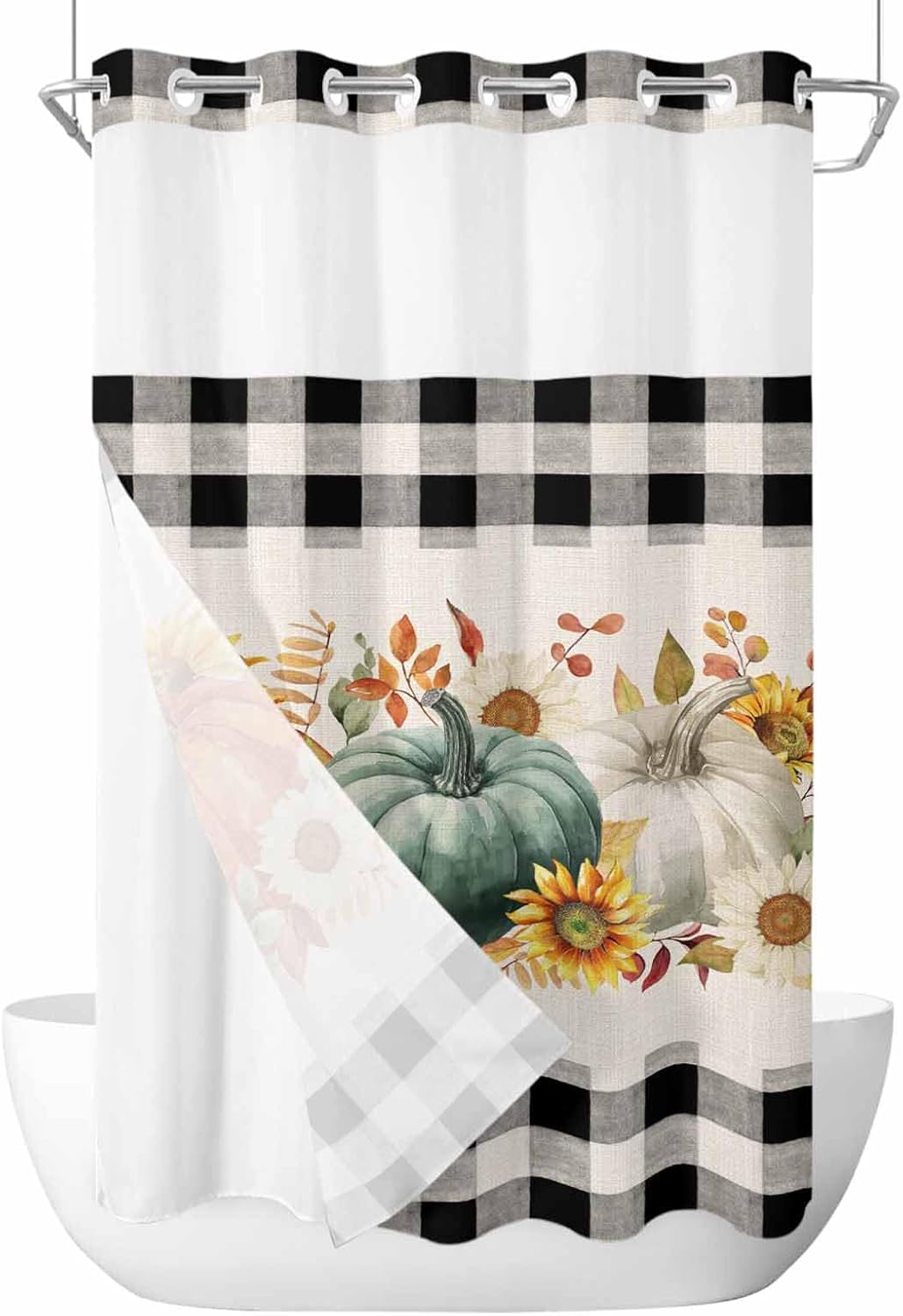No Hook Cloth Fabric Shower Curtain Set