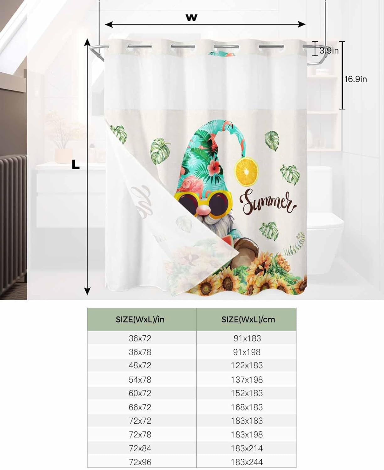 TocaHome Summer Gnome Sunflower Bath Shower curtain set