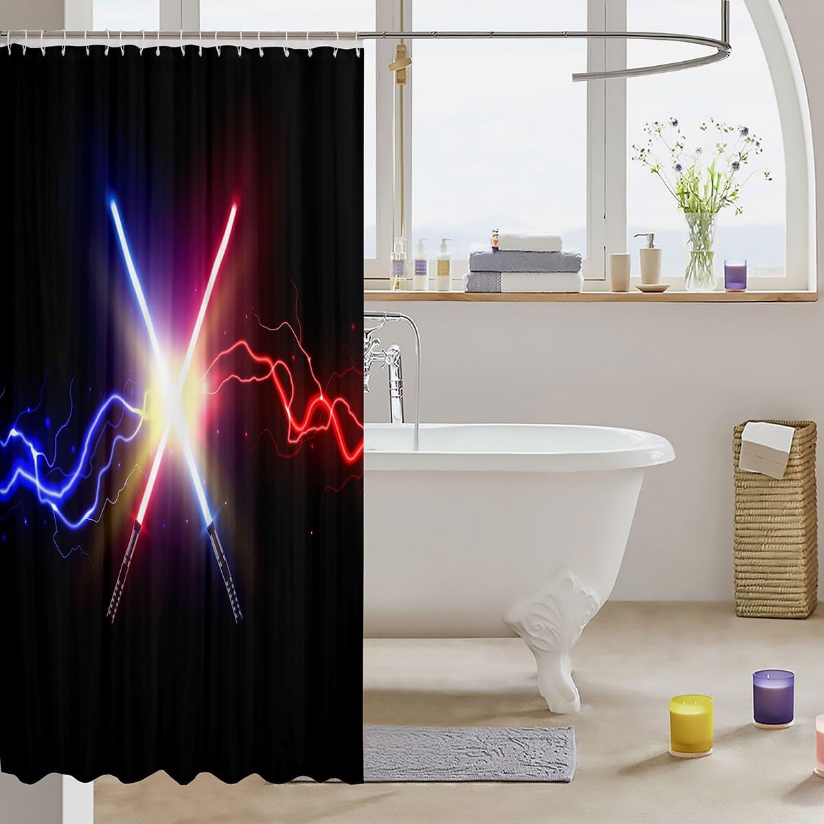 Castlevania Lightsaber Blue Red Neon Sparkle Waterproof Bath Curtain