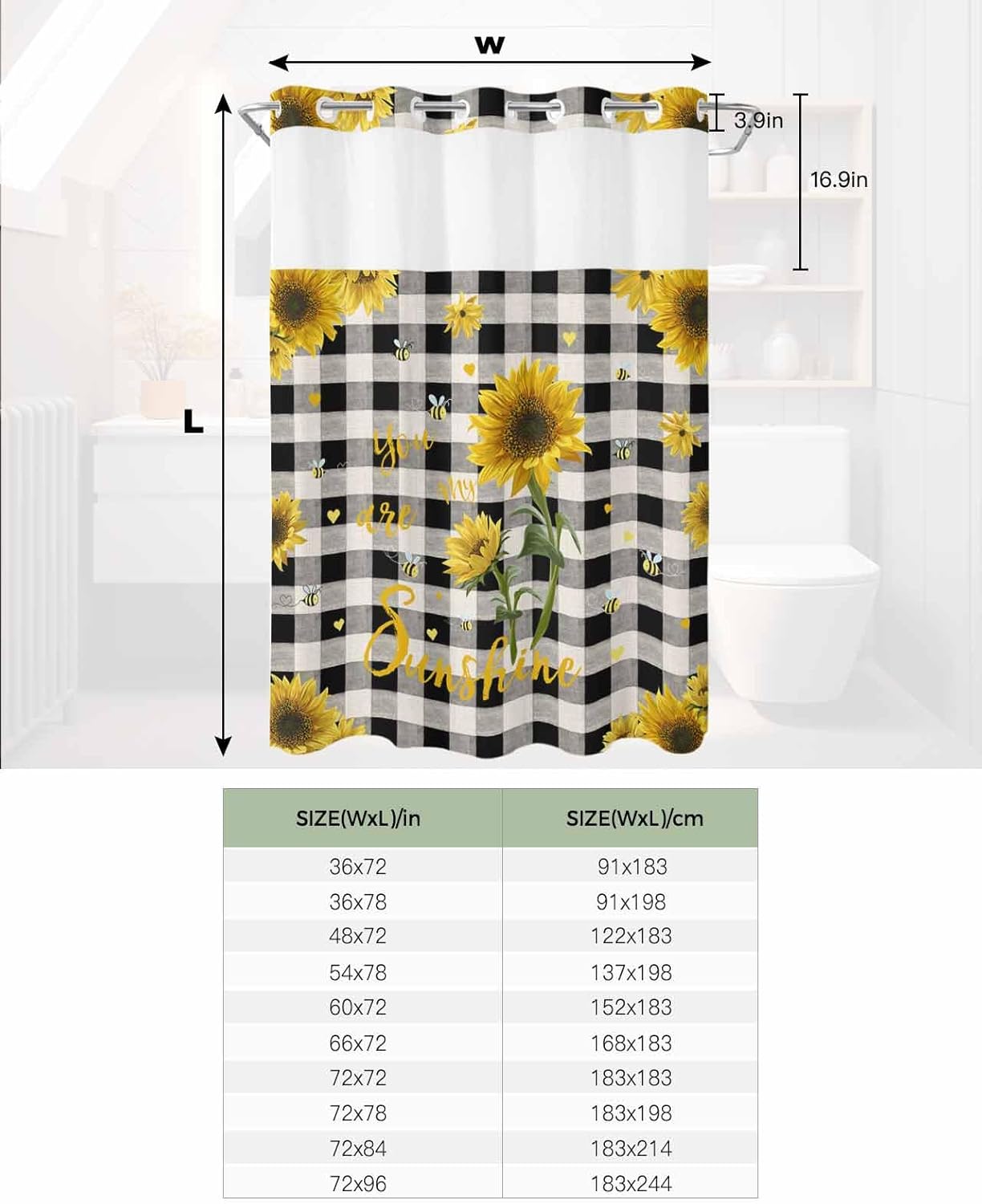 TocaHome No Hook Cloth Fabric Shower Curtain with Snap in Liner