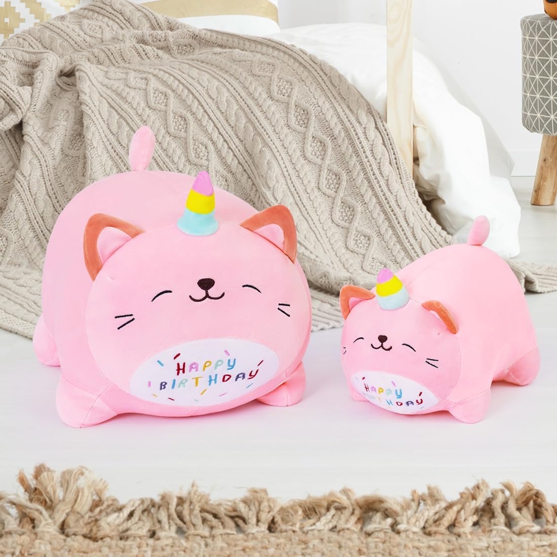 Kawaii Happy Birthday Unicorn Plush Pillow for Kids 25cm
