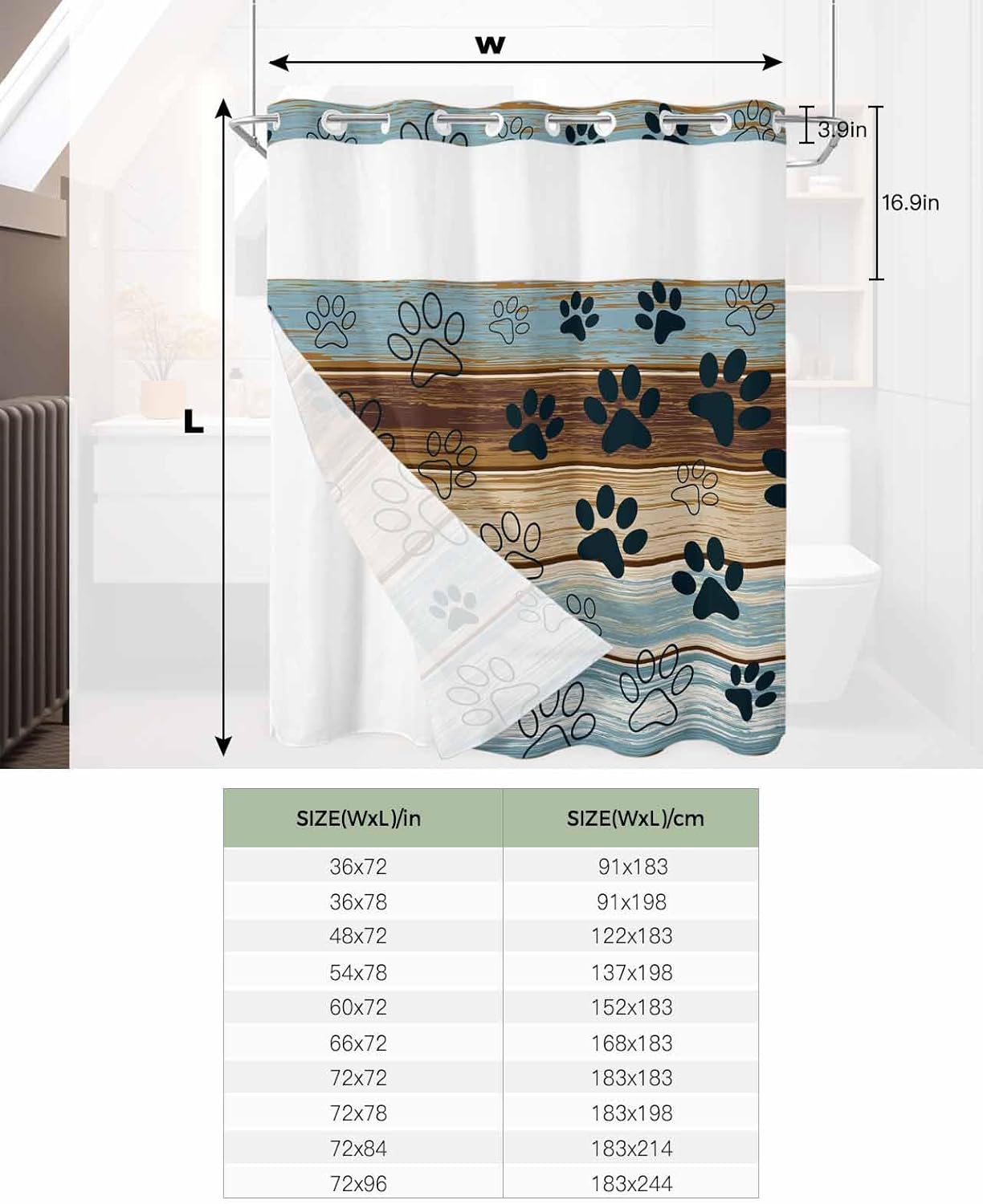 No-Hook Bathroom Shower Curtain