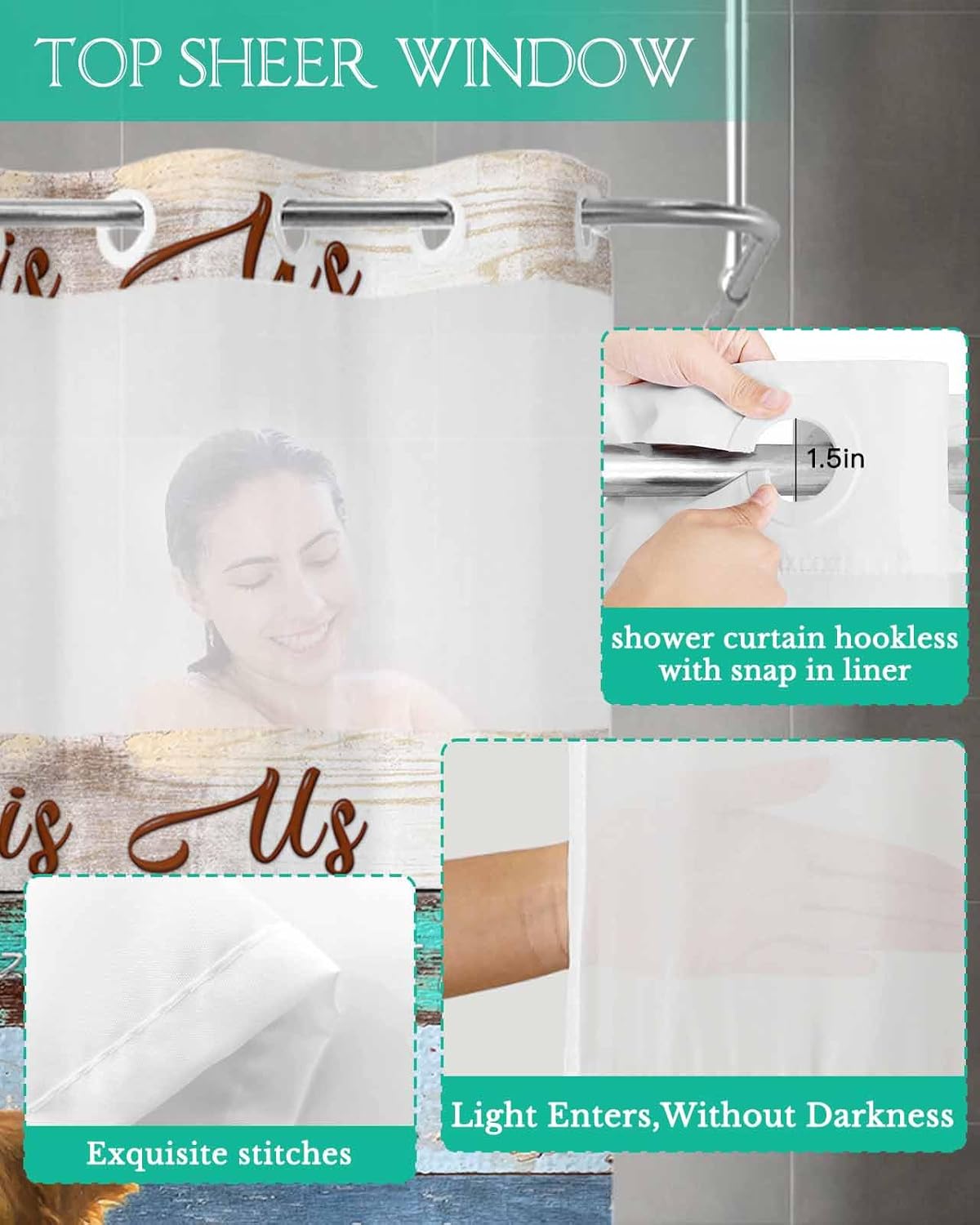 Stylish Farmhouse Shower Curtain Rustic 72x78 Water Resistant No Hook