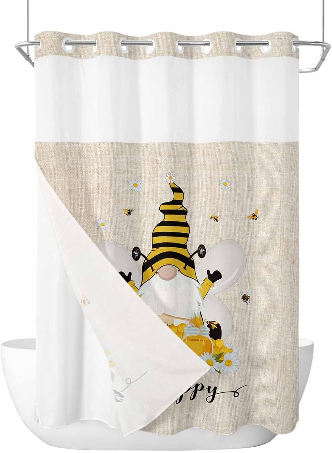 TocaHome No Hook Cloth Shower Curtain with Snap Liner Set