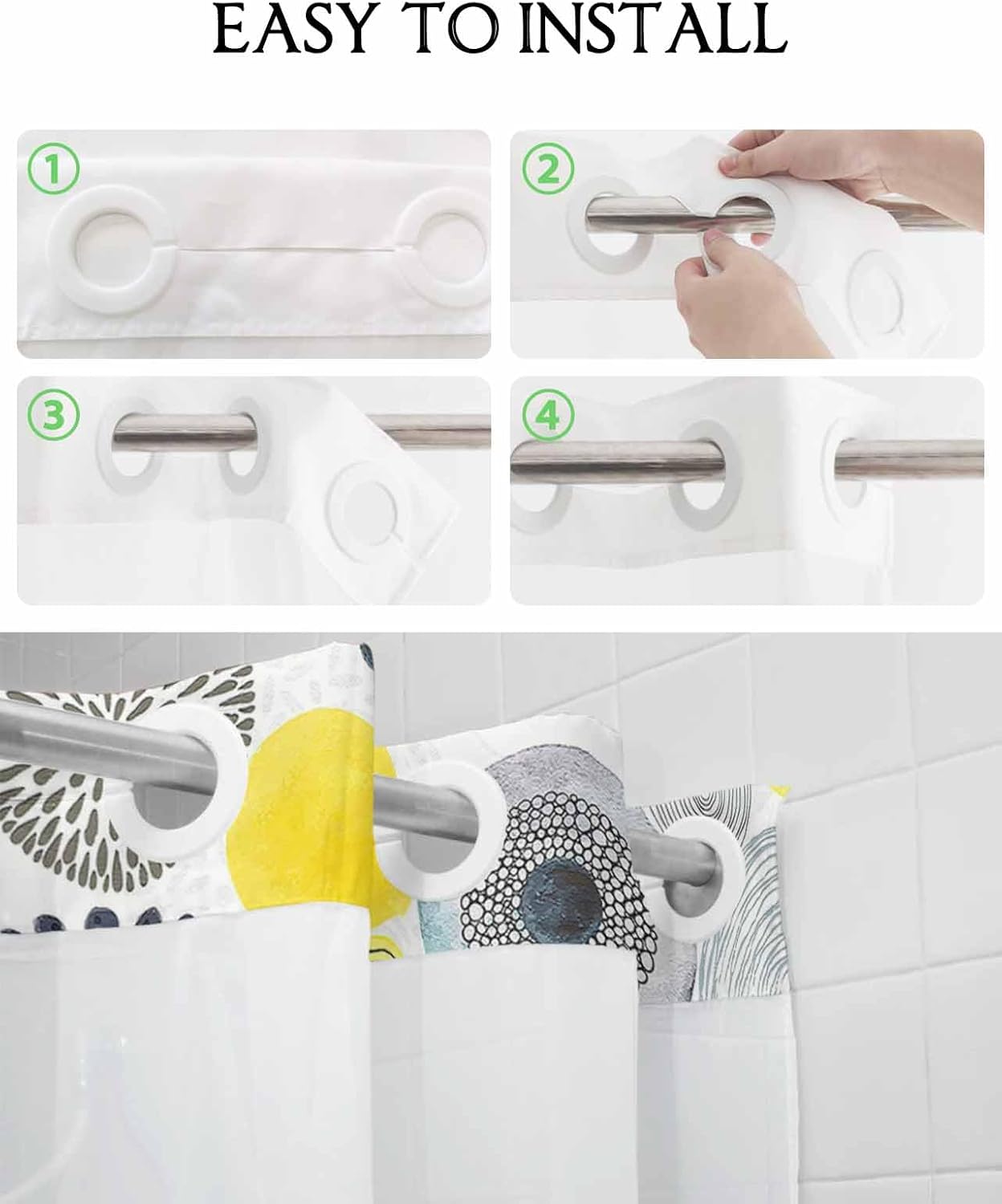 No Hook Waterproof Shower Curtain with Snap-In Liner