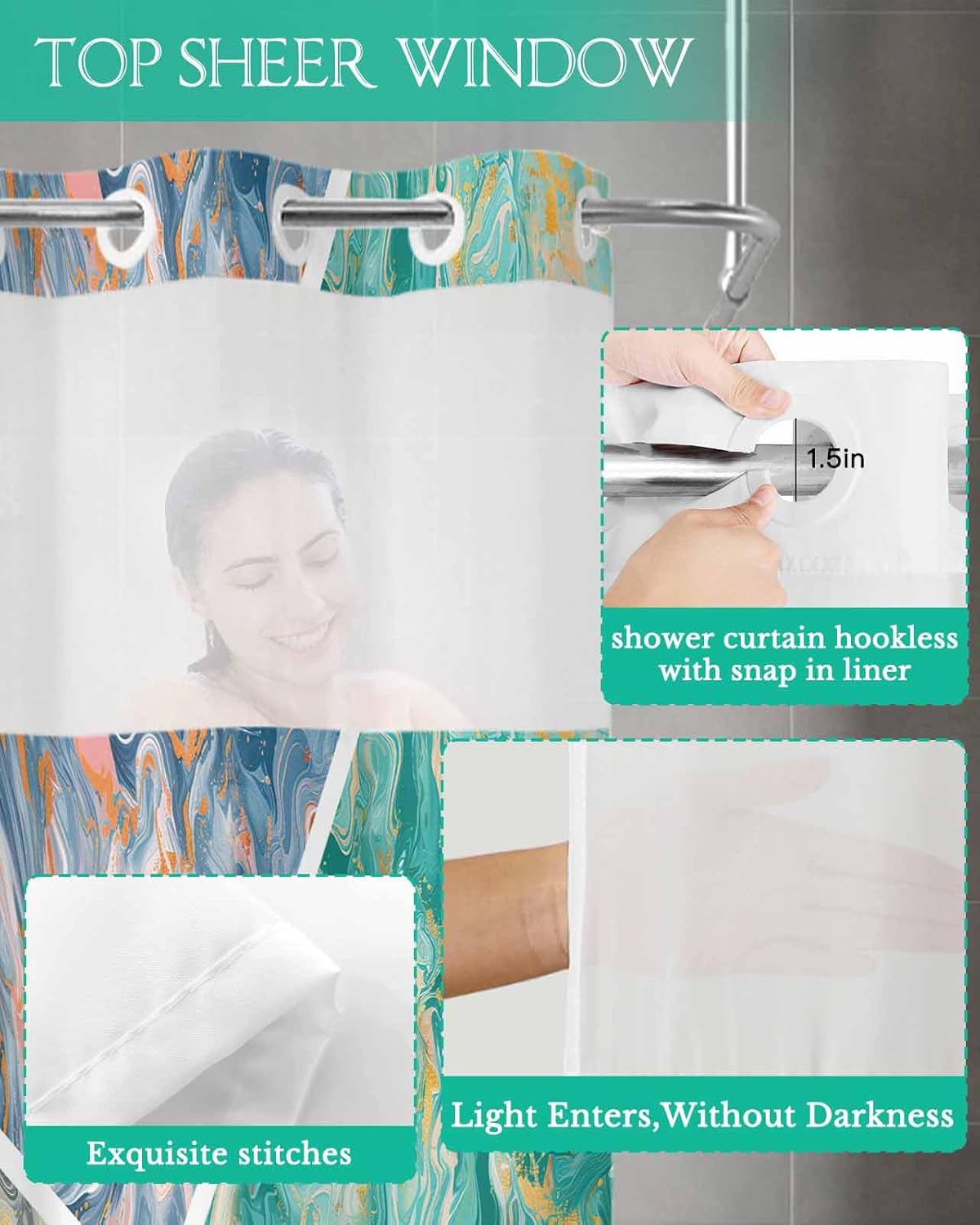 Modern No-Hook Shower Curtain Set