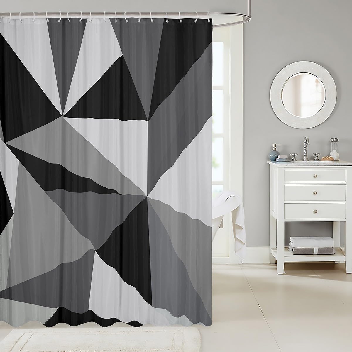 Jeffeloiu Black Grey Geometric Shower Curtain Set
