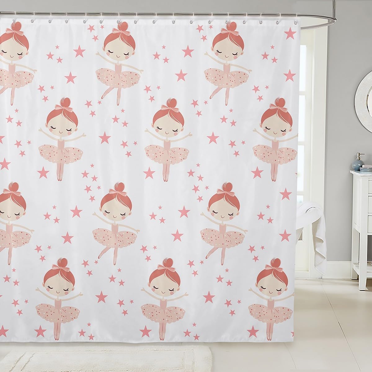 Ballerina 72x72 Showers Curtain Set for Kids Durable Waterproof and Stylish Design