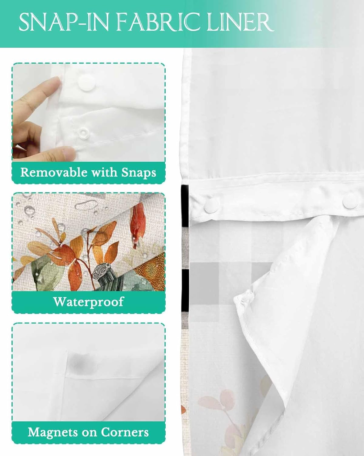 No Hook Cloth Fabric Shower Curtain Set