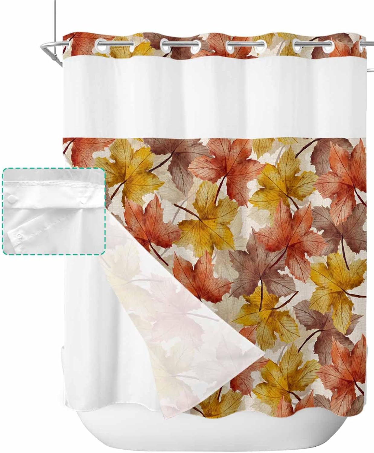 TocaHome Fall Orange Red Maple Leaf Shower Curtain Set