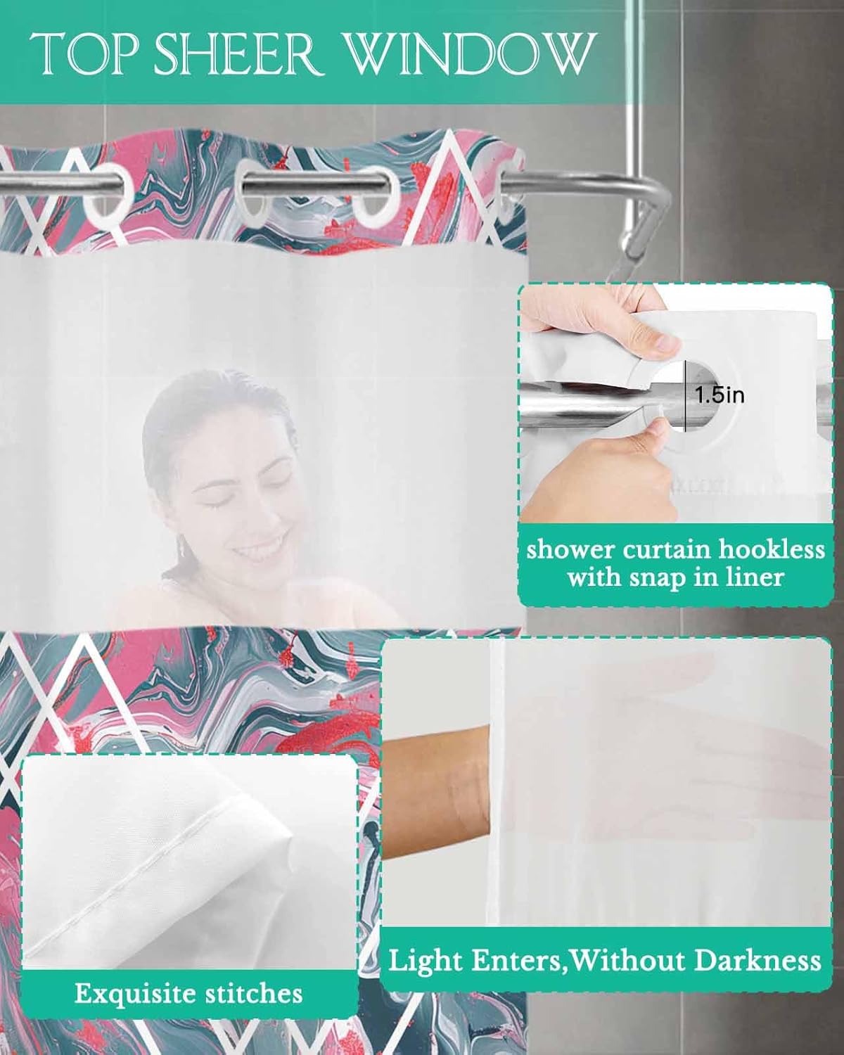 TocaHome No Hook Shower Curtain Set