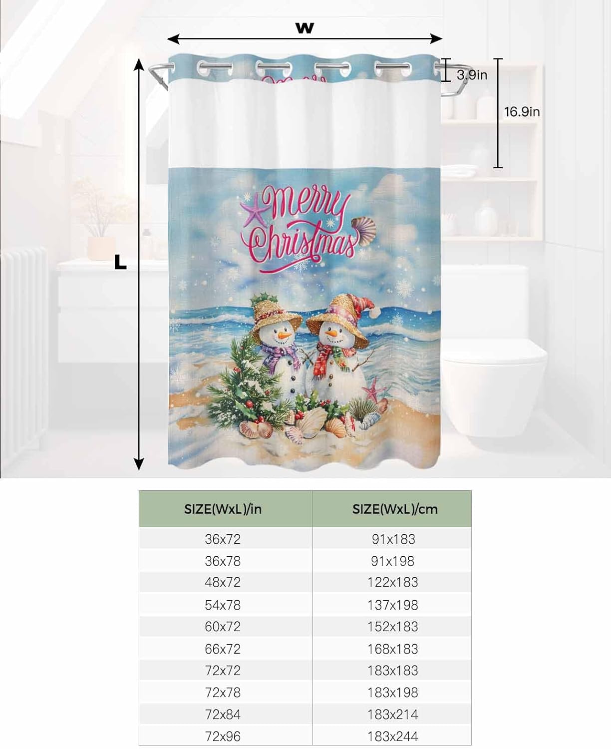 Bath Time Bliss No-hook Waterproof See-Through Shower Curtain