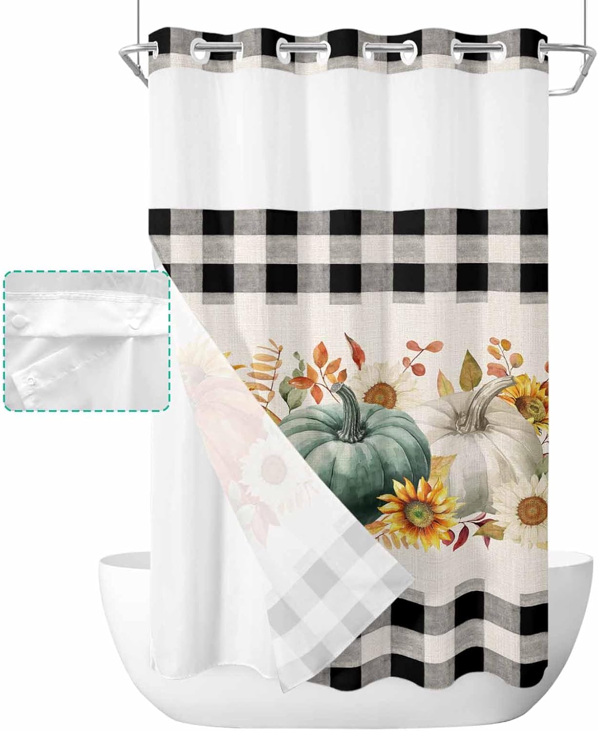 No Hook Cloth Fabric Shower Curtain Set