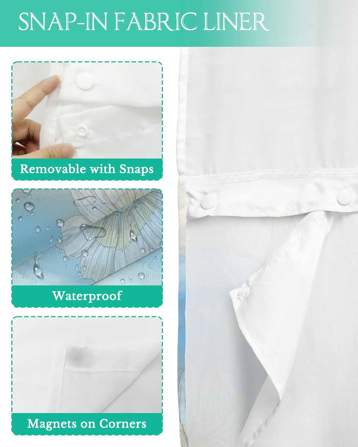 No Hook Shower Curtain Set with See-Through Window