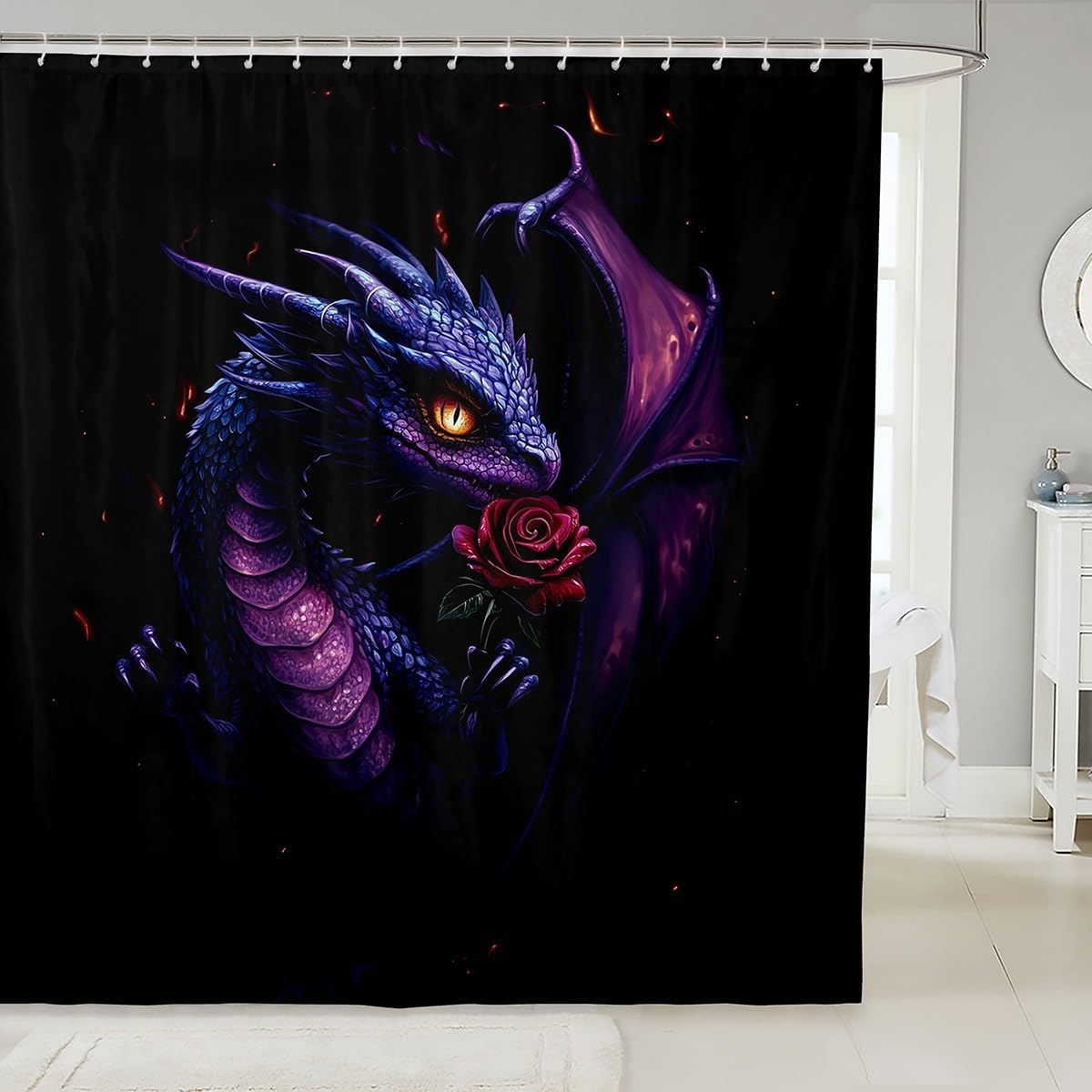 72x84 Rose Shower Curtain Durable Waterproof for Kids