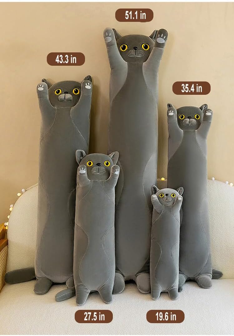 Long Cat Plush Pillow 275-inch for Relaxation and Reading