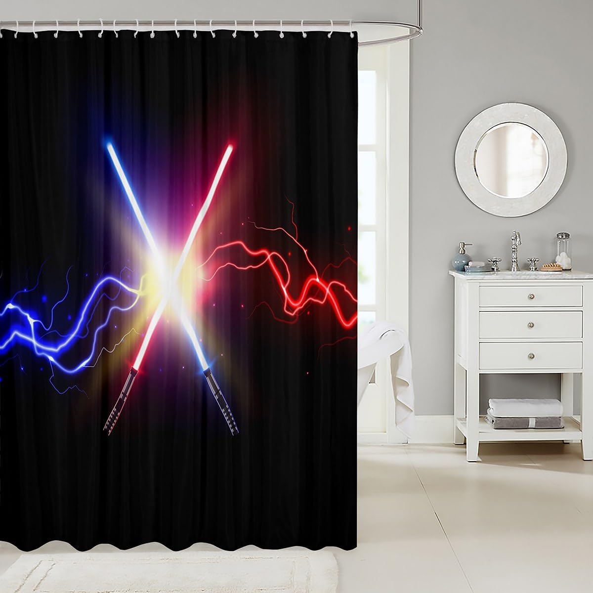 Castlevania Lightsaber Blue Red Neon Sparkle Waterproof Bath Curtain