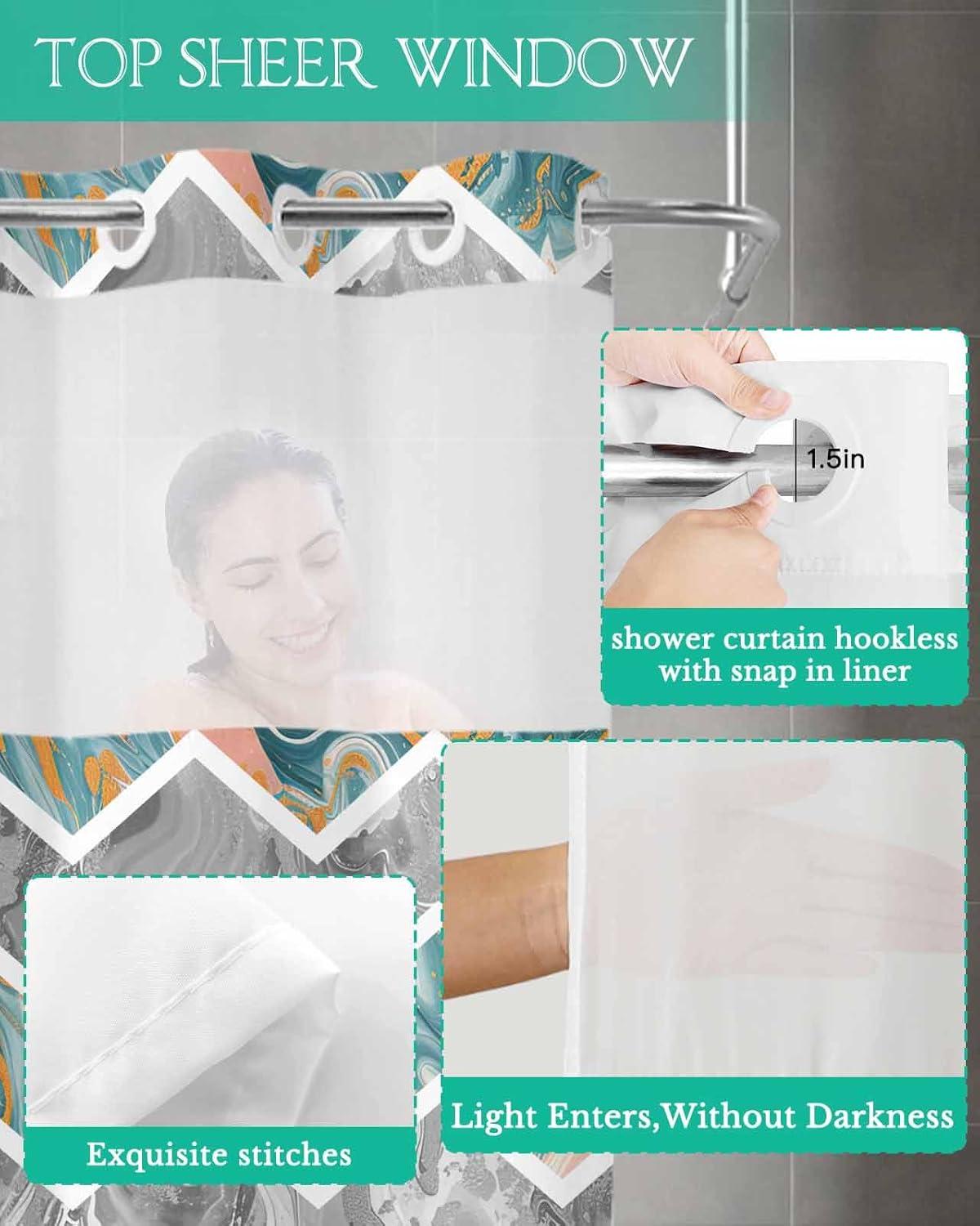 Stunning No-Hook Shower Curtain with See-Through Top for Bathrooms