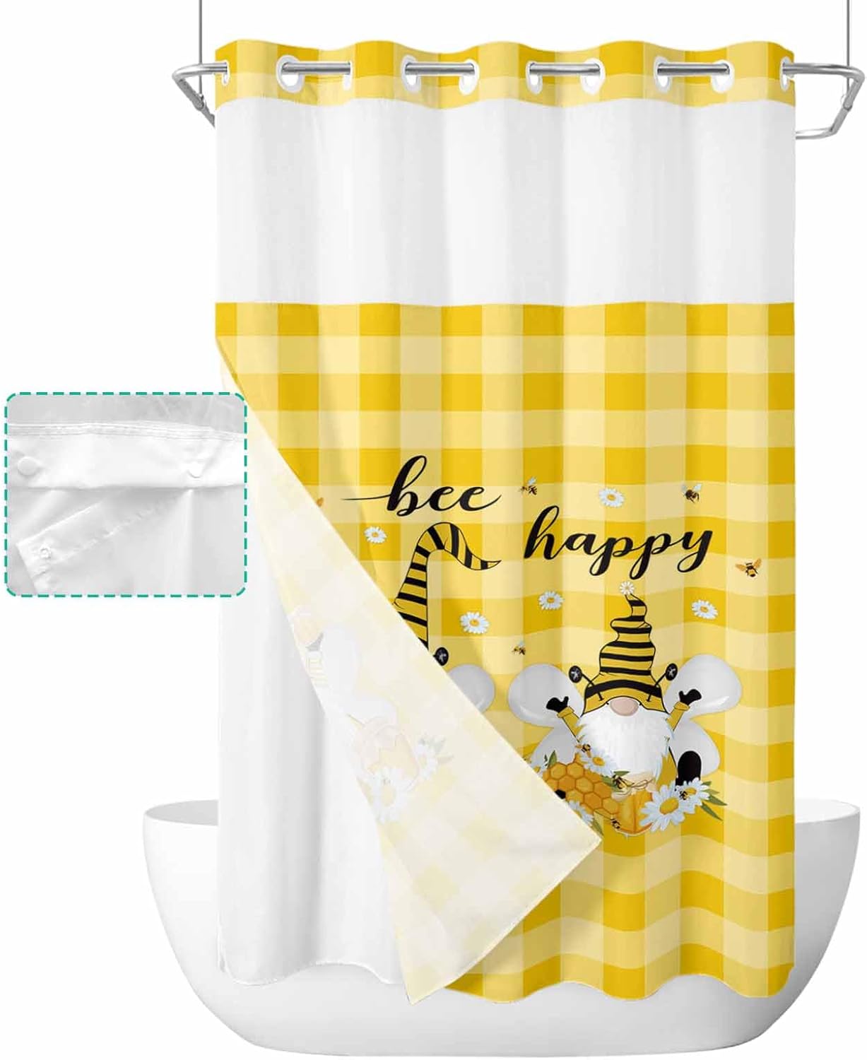 TocaHome No Hook Shower Curtain with Snap Liner Set