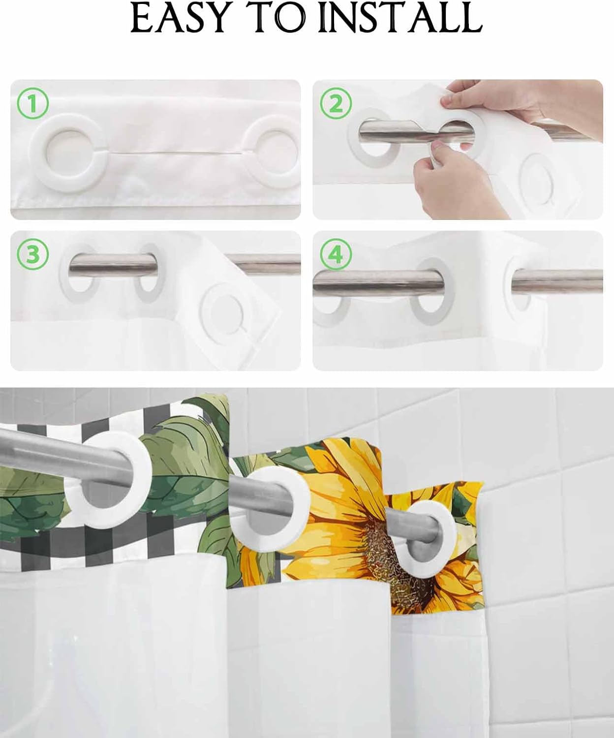 No Hook Cloth Fabric Shower Curtain with Snap-in Liner Set