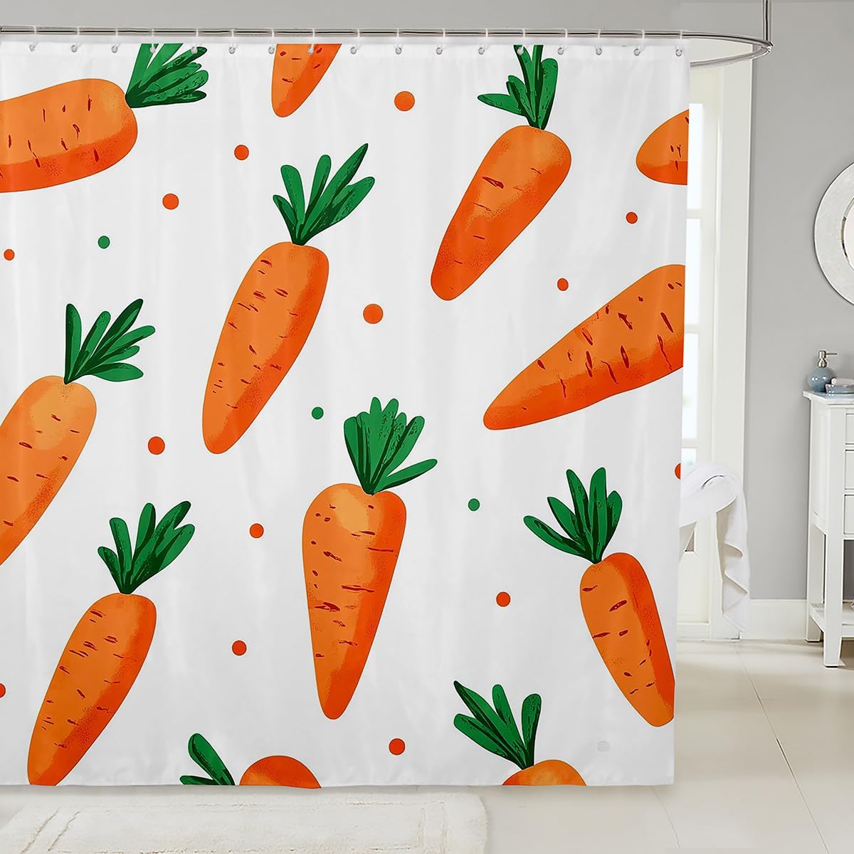 Cute Kawaii Carrot Shower Curtain 72x72 Farm-Themed Bathroom Accessory