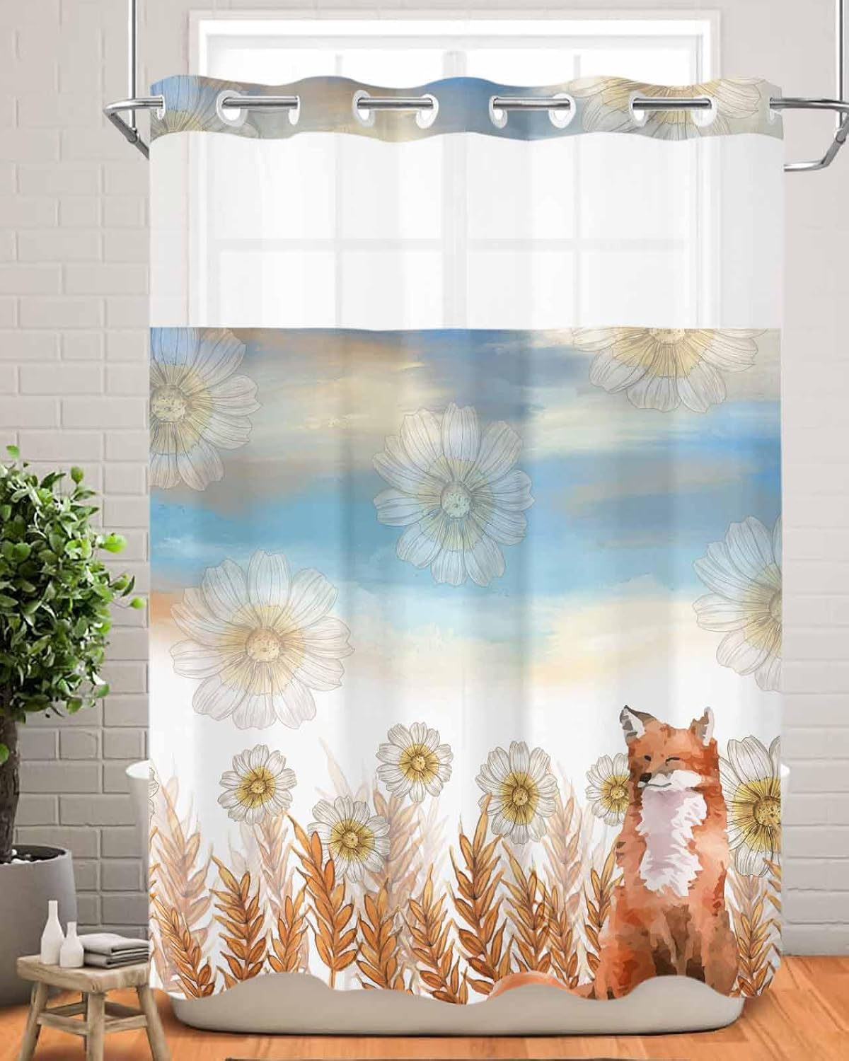 No Hook Shower Curtain Set with See-Through Window