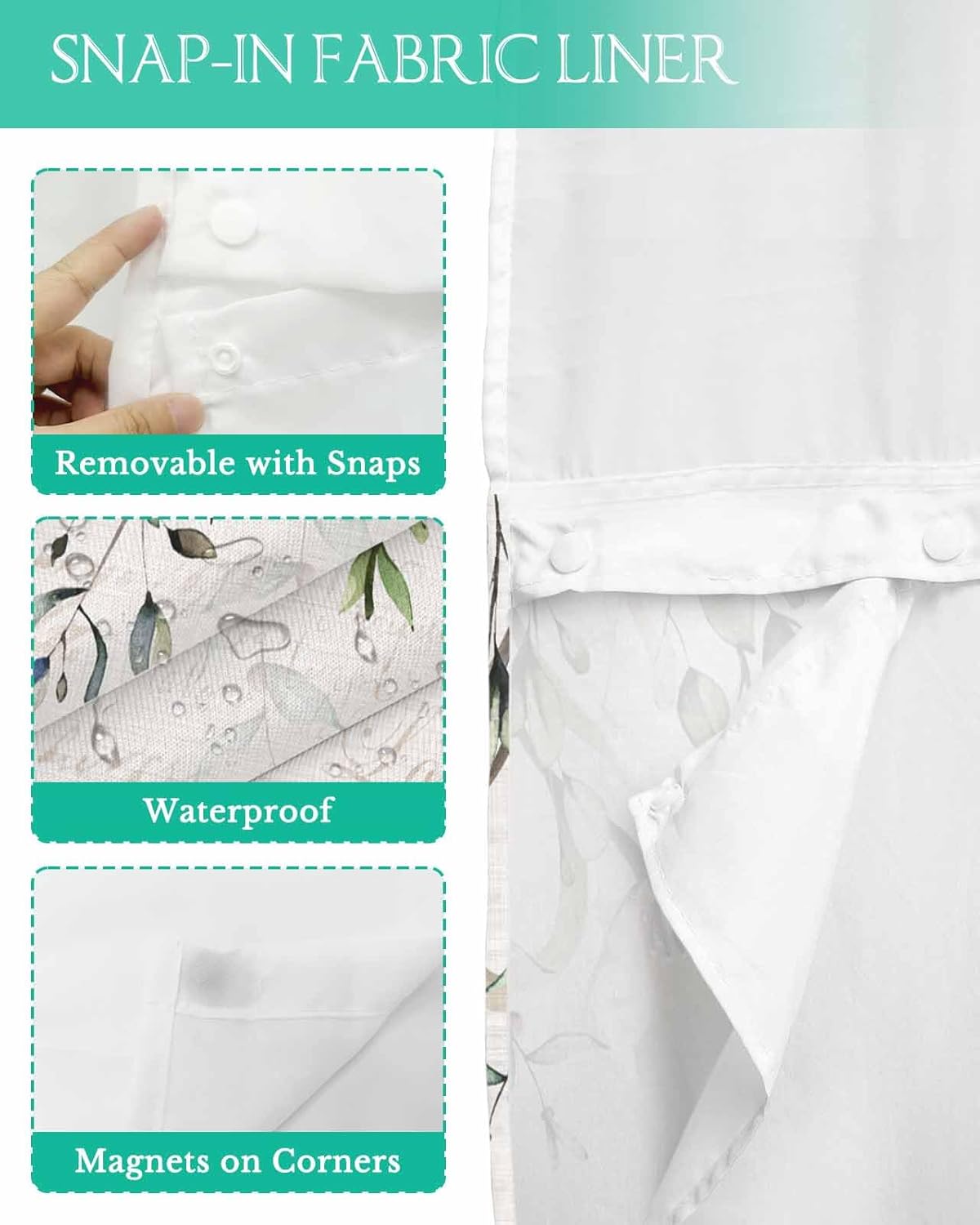 TocaHome No Hook Picks and Peaks See Through Window Waterproof Shower Curtain Set