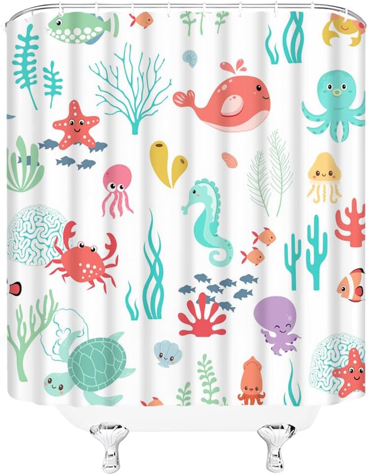 Cartoon Sea Animal Shower Curtain Set