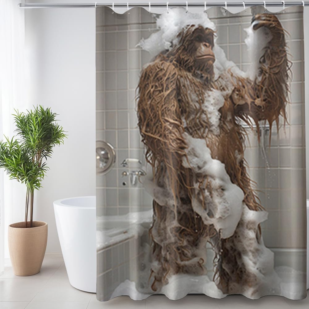 Bigfoot Retro Animal Bathroom Shower Curt Set